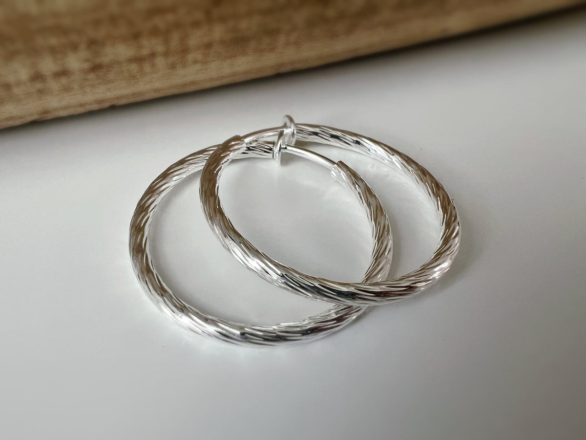 40mm Créoles Anneaux, Boucles d'oreille CLIPS Anneaux Créoles couleur Or/ Argent/ Acier, Clips d'oreilles, Diamètre du fil 3mm, Créoles 4cm