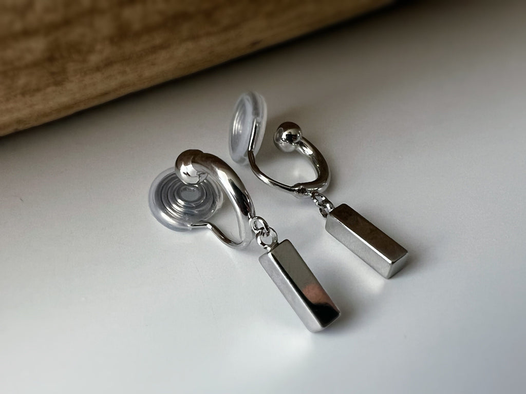 SANS DOULEUR ! Boucles d'oreilles pendantes rectangulaires clips u spirale Cercle Argent. Clips d'oreilles confortable Délicates