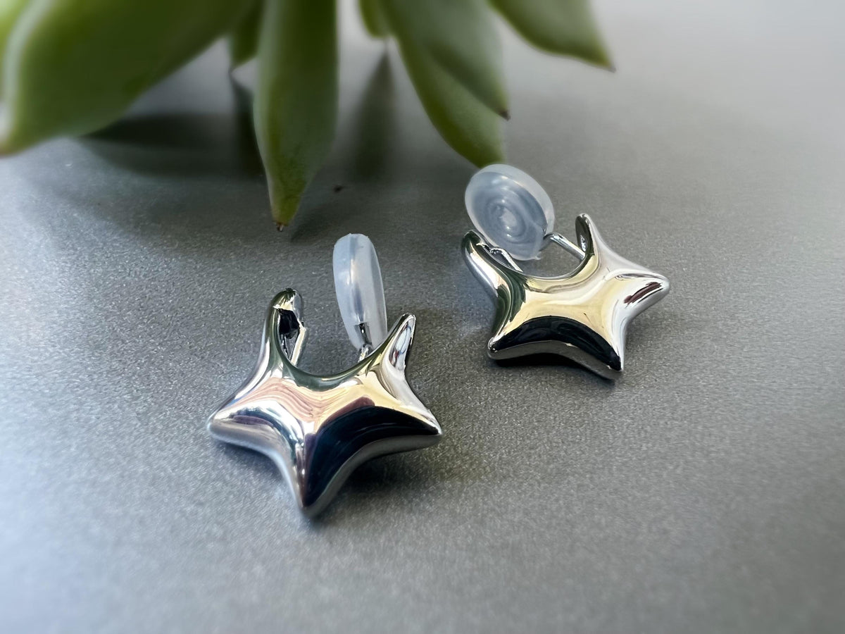 SANS DOULEUR ! Boucles d'oreilles CLIPS U spirale Cercle étoile couleur Or / Argent. Clips d'oreilles confortable Boucles Délicates