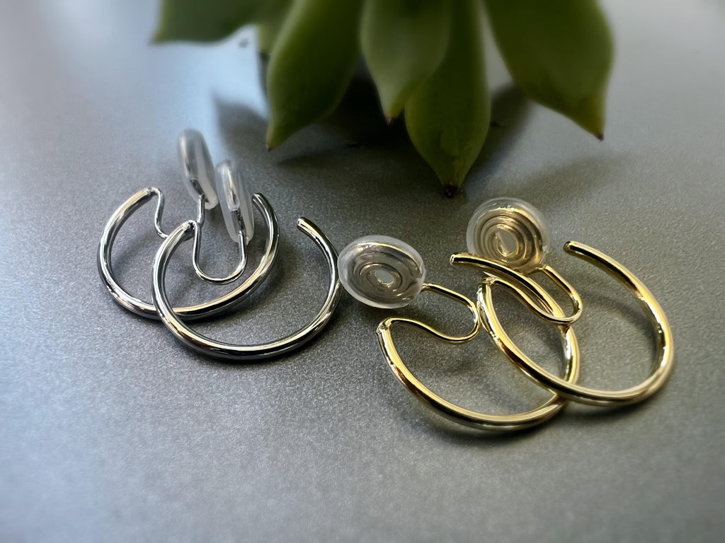 SANS DOULEUR ! Boucles d'oreilles CLIPS U spirale Cercle couleur Or /Argent. Clips d'oreilles confortable Boucles Délicates