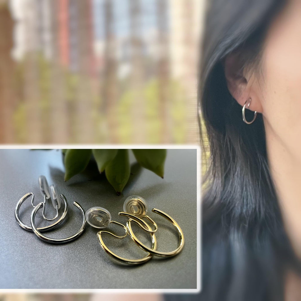 SANS DOULEUR ! Boucles d'oreilles CLIPS U spirale Cercle couleur Or /Argent. Clips d'oreilles confortable Boucles Délicates