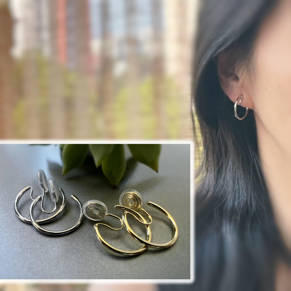 SANS DOULEUR ! Boucles d'oreilles CLIPS U spirale Cercle couleur Or /Argent. Clips d'oreilles confortable Boucles Délicates