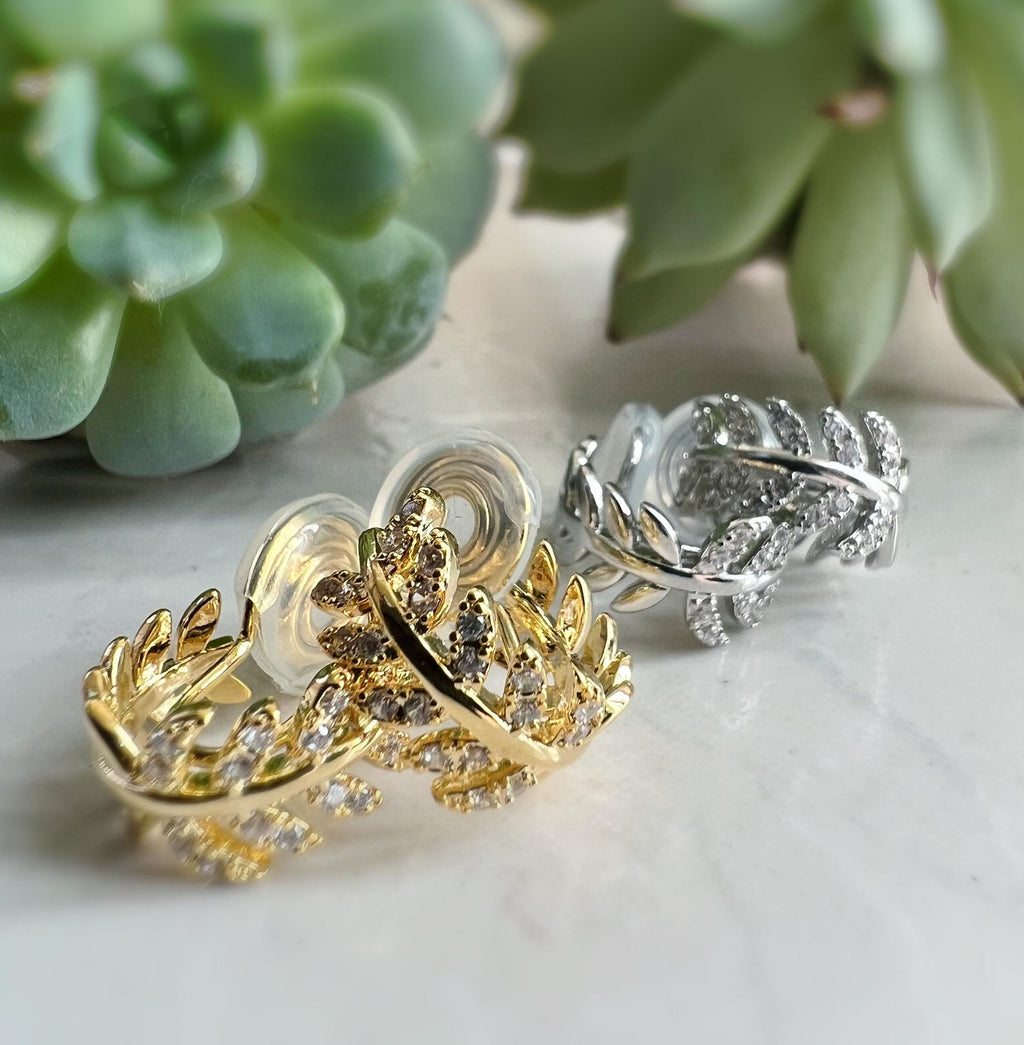 SANS DOULEUR ! Boucles d'oreilles CLIPS U spirale Feuilles Zircon Cercle couleur Or / Argent. Clips d'oreilles confortable Boucles Délicates