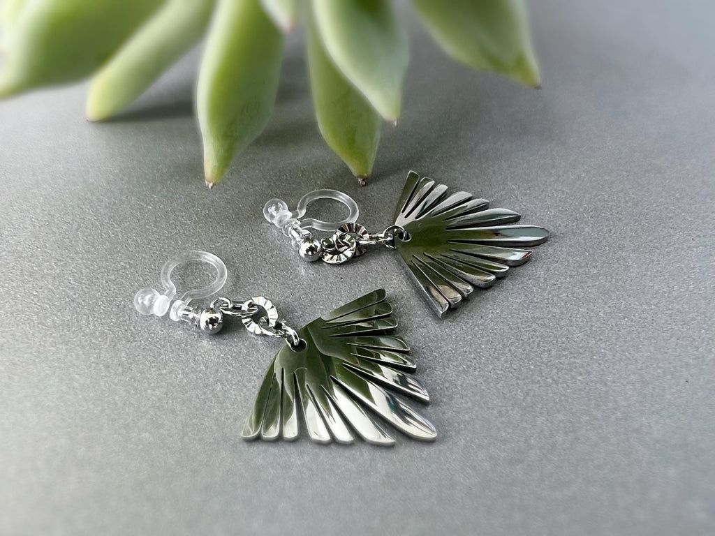 Boucles d'oreilles Clips INVISIBLES pendantes Chaîne tournesol pendentif bohème en acier inoxydable argent Clips confortable