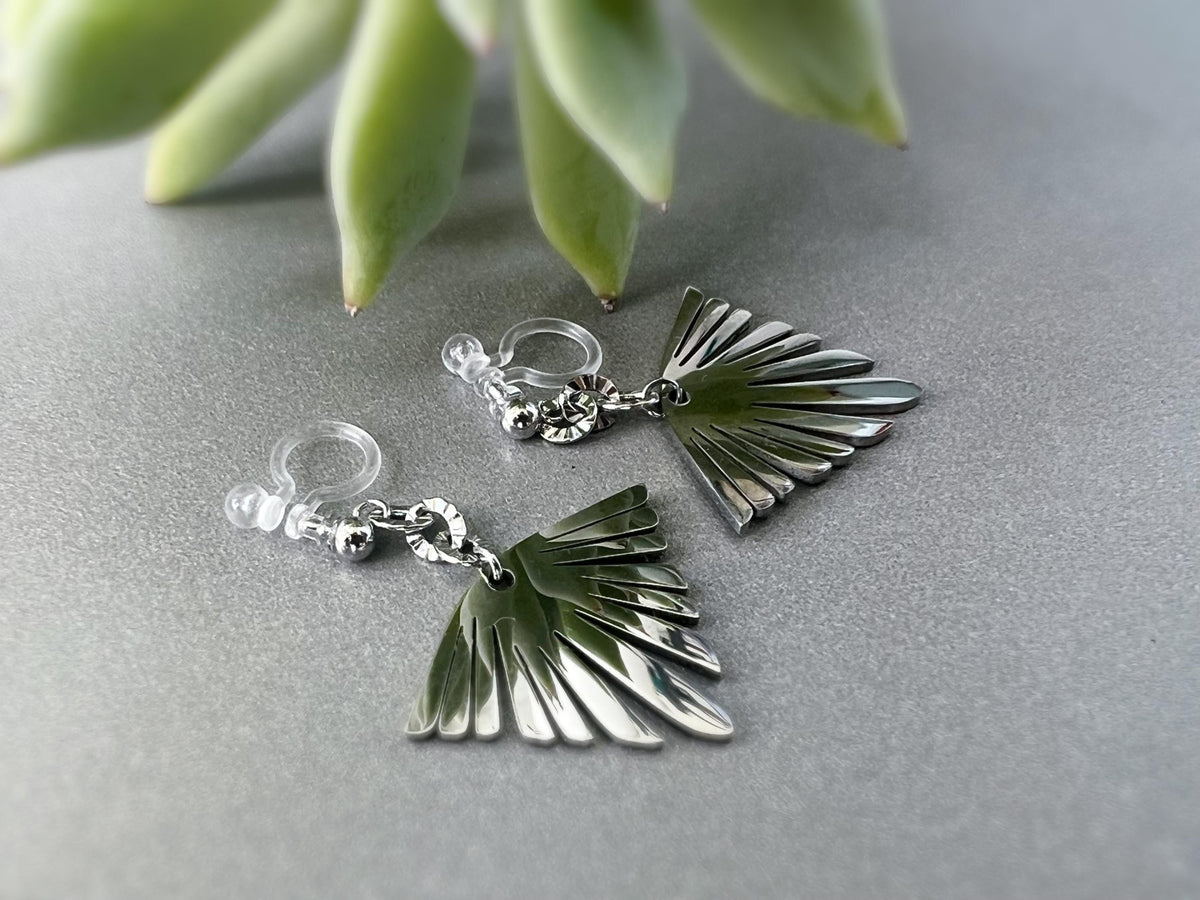 Boucles d'oreilles Clips INVISIBLES pendantes Chaîne tournesol pendentif bohème en acier inoxydable argent Clips confortable