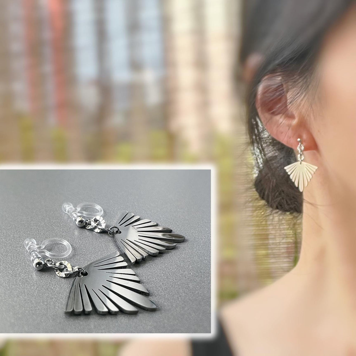 Boucles d'oreilles Clips INVISIBLES pendantes Chaîne tournesol pendentif bohème en acier inoxydable argent Clips confortable