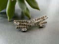 Clips d'oreilles Barre zircon rectangle couleur Or/ Argent. Boucles d'oreilles Clips Invisibles Moderne.