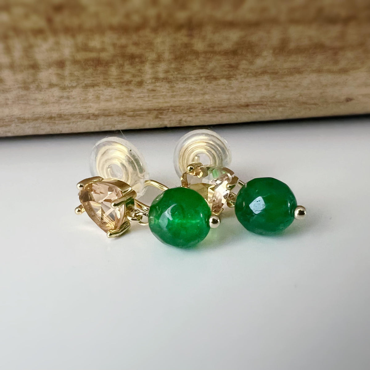SANS DOULEUR ! Boucles d'oreilles CLIPS U spirale pendantes triangulaire zircon couleur champagne café marron Perle Pierre facette verte.