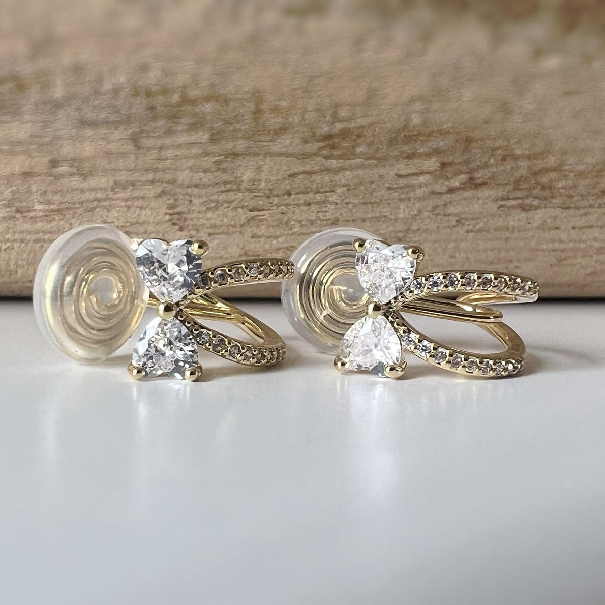SANS DOULEUR ! Boucles d'oreilles CLIPS U spirale noeud de papillon zircon coeur demi-anneau or. Clips d'oreilles confortable Délicates