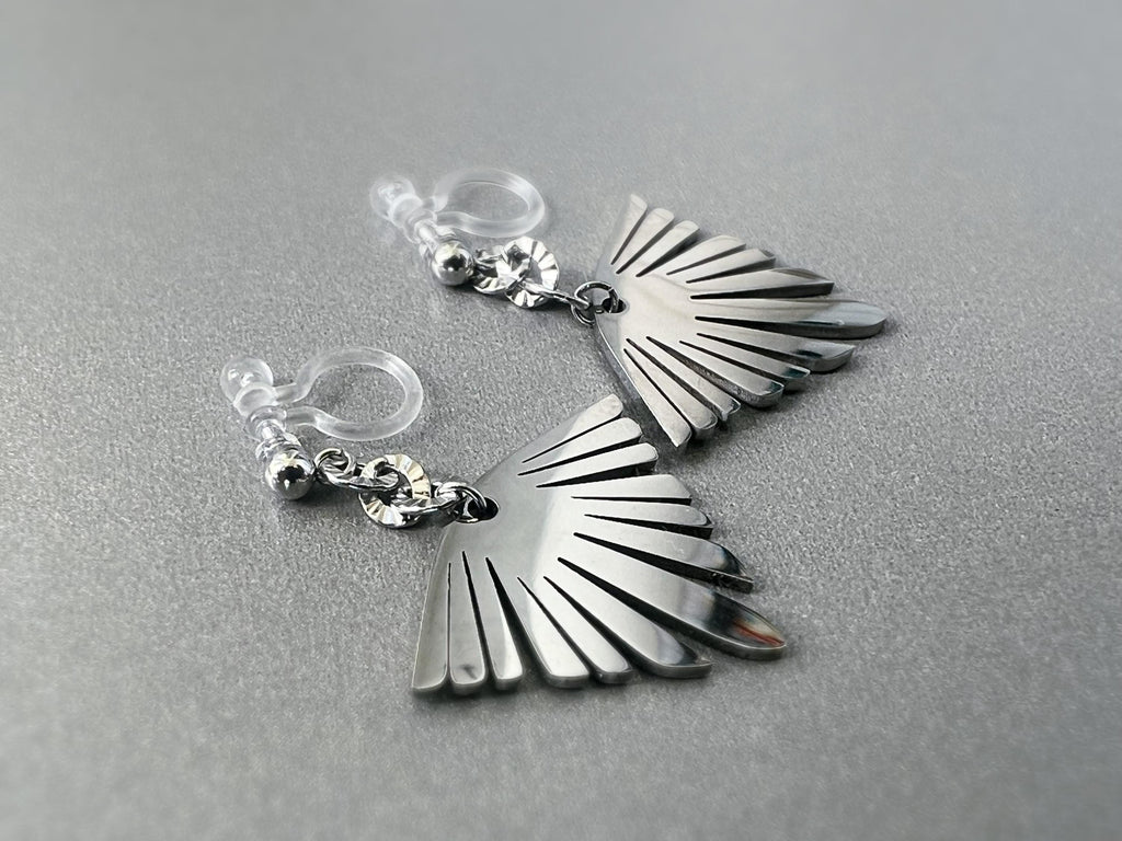 Boucles d'oreilles Clips INVISIBLES pendantes Chaîne tournesol pendentif bohème en acier inoxydable argent Clips confortable