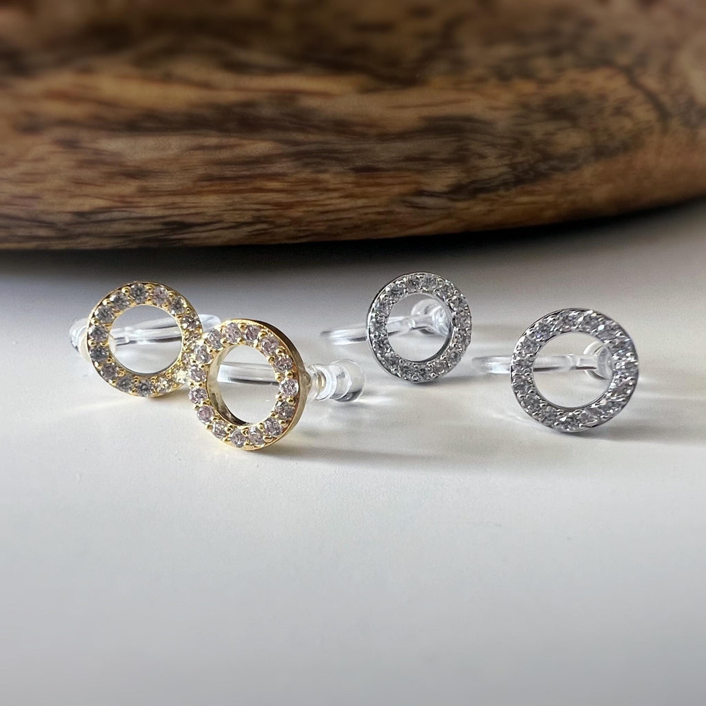 Mini CLIPS d'oreilles invisibles, Mini Cercle Or / Argent Zircon, Boucles d'oreilles clips confortable délicat minimaliste