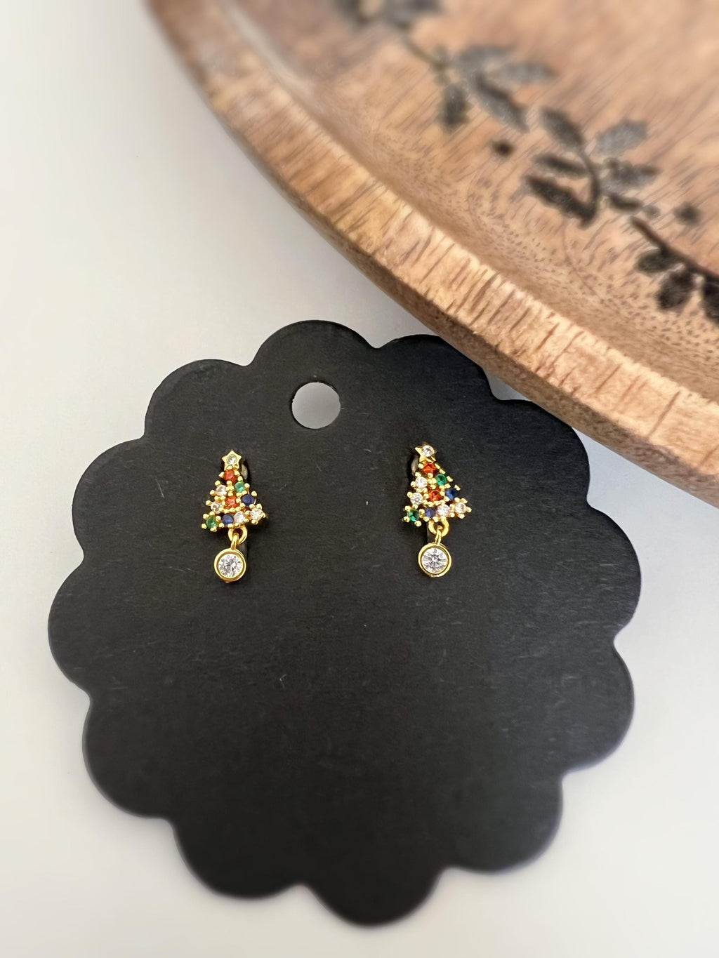 Mini Sapin de Noël 1.5cm Clips Invisible Mini perle rond zircon, sapin zircon rouge vert bleu Boucles d'oreilles Cadeaux Noël Prêt à offrir