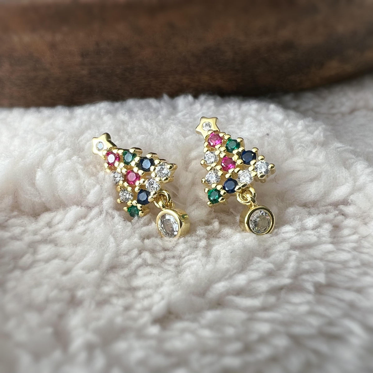 Sapin de Noël 2cm Clips Invisible Or/ Argent ornées de strass colorés rouge vert bleu Boucles d'oreilles clips Cadeaux Noël Prêt à offrir