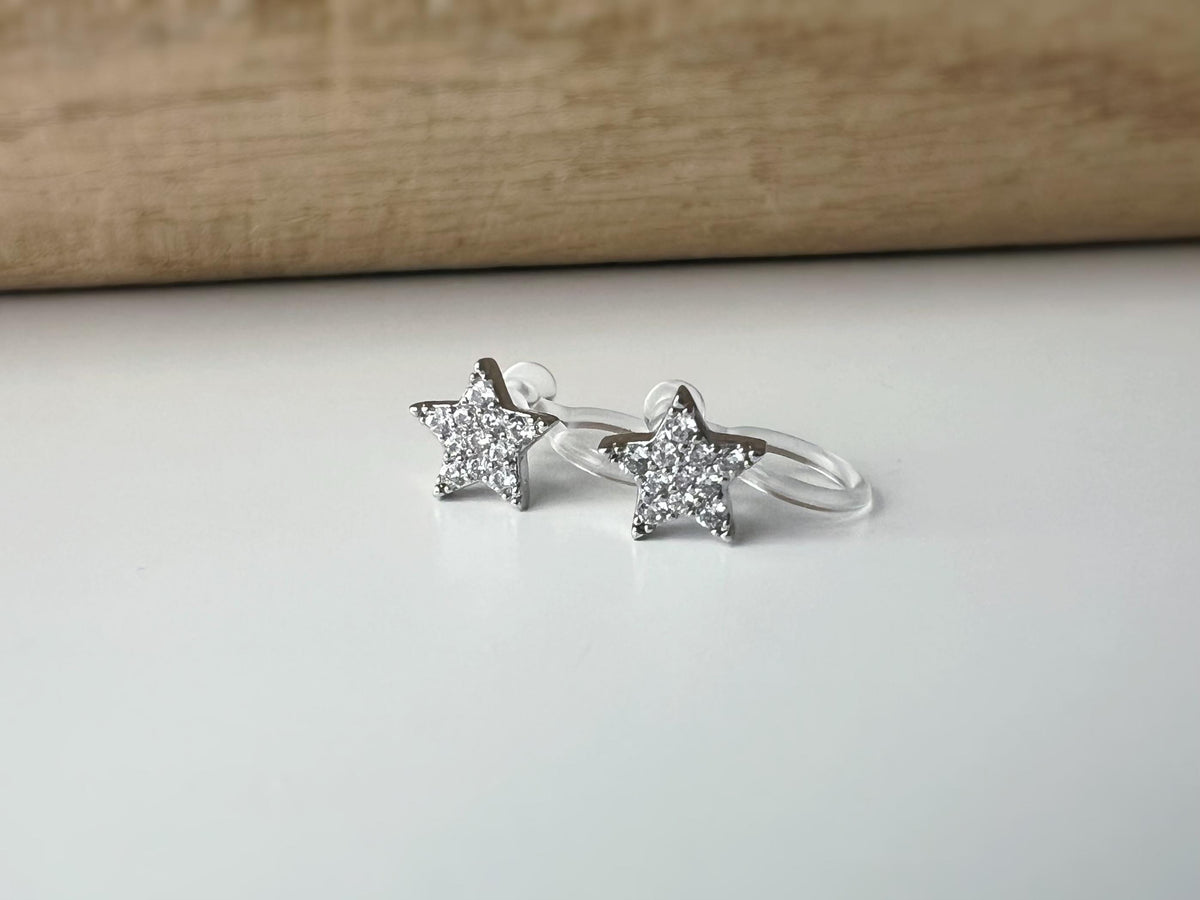 Mini étoile Argent clips d'oreilles résine invisible, étoile zircon Pentacle et étoile à huit branches Boucles d'oreille clips confortable