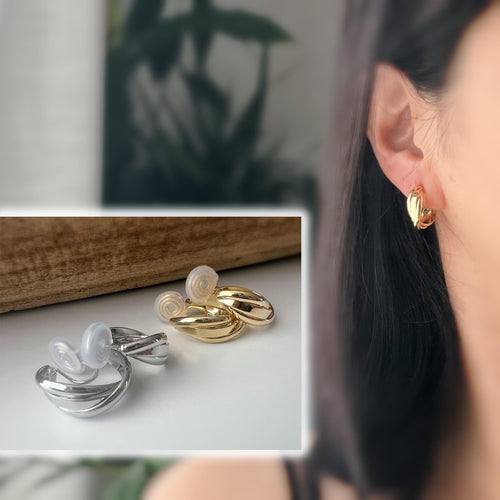 SANS DOULEUR ! 20MM Boucles d'oreilles CLIPS U spirale Cercle torsadé Or /Argent Clips d'oreilles confortable Boucles Délicates