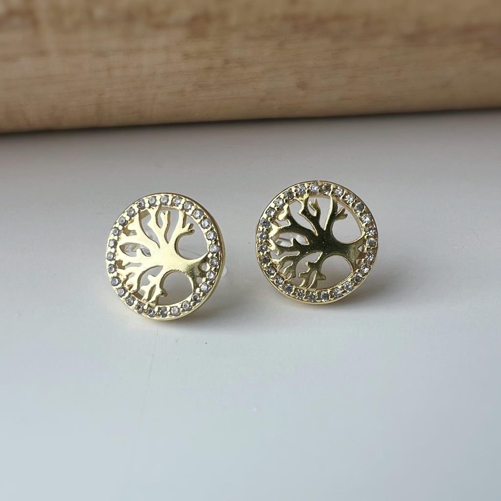 Boucles d'oreilles clips élégantes Arbre de vie Or /Argent. Bordure sertie strass pour une touche scintillante Confortables et sans perçage.
