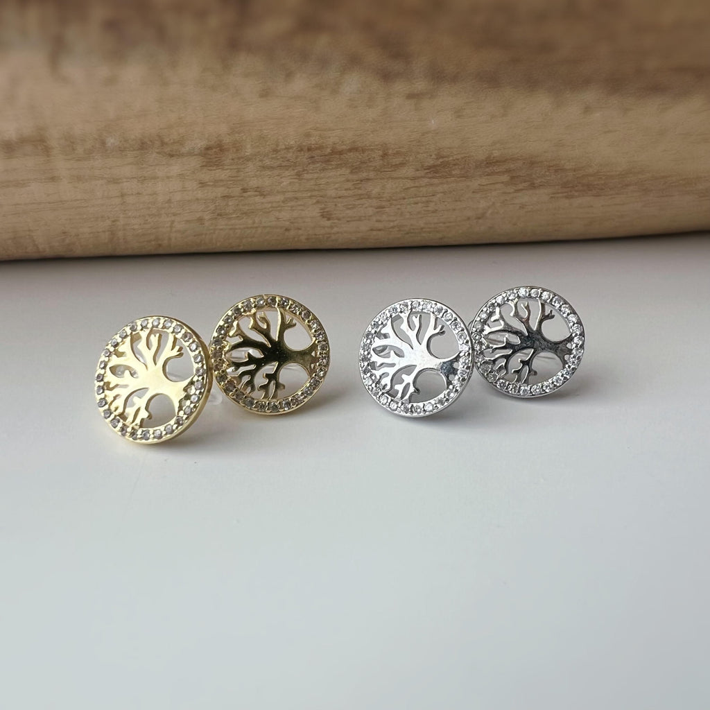 Boucles d'oreilles clips élégantes Arbre de vie Or /Argent. Bordure sertie strass pour une touche scintillante Confortables et sans perçage.