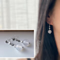 Boucles d'oreilles clip élégantes avec perles rondes en agate blanc chaîne argentés floraux Idéales pour une touche raffinée et intemporelle