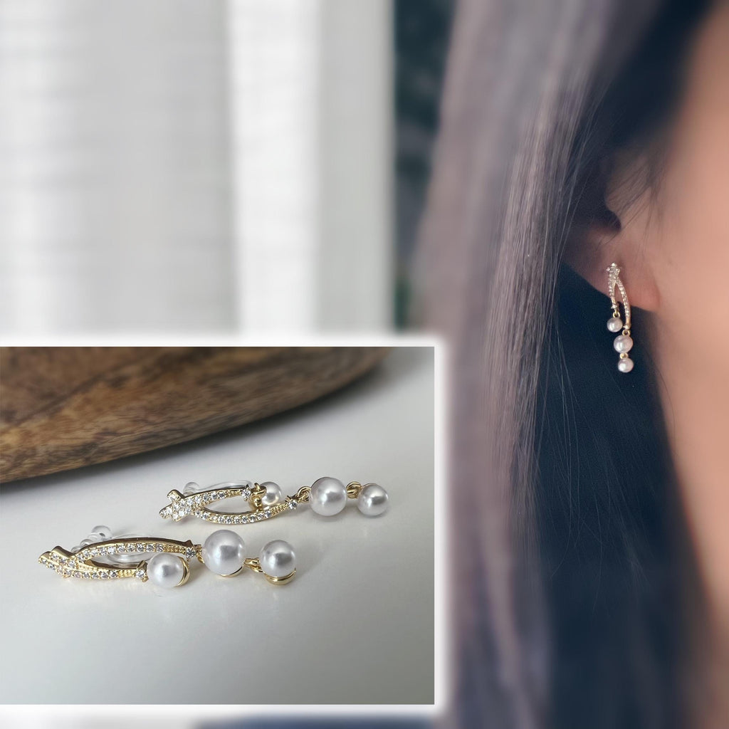 Boucles d'oreilles clip or perles blanche strass élégantes et raffinées, parfaites pour les occasions spéciales ou un look chic au quotidien