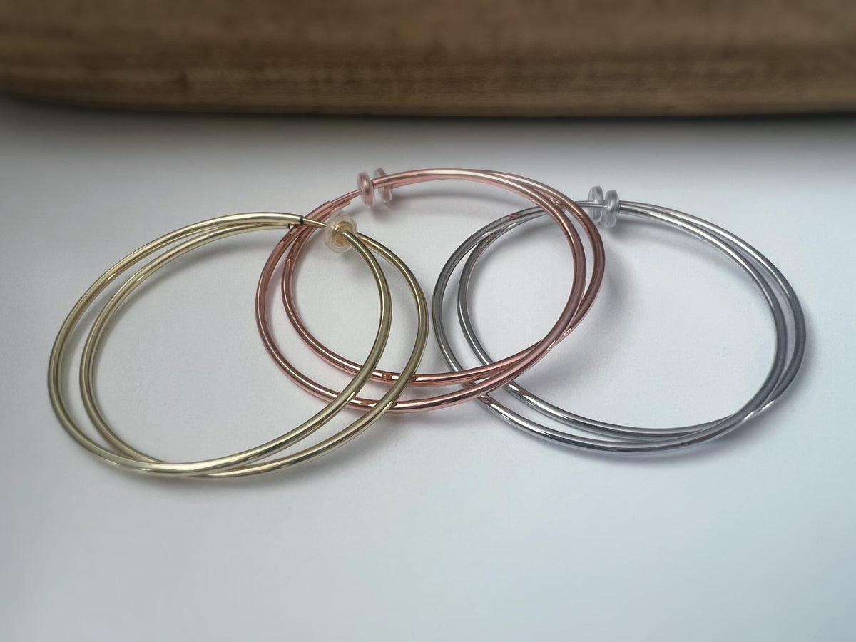 60mm Créoles Anneaux, Boucles d'oreille CLIPS Anneaux Créoles couleur Or Rose/ Or /Argent, Clips d'oreilles, Créoles 6cm