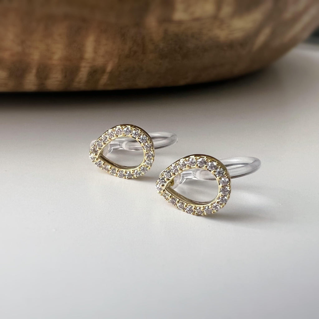 Mini CLIPS d'oreilles invisibles, Mini goutte d'eau Or / Argent Zircon, Boucles d'oreilles clips confortable délicat minimaliste