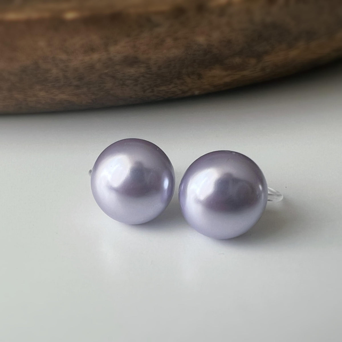 PERLE 11mm, Boucles d'oreilles CLIPS invisible, Grande perle couleur Violet clair /Gris clair /couleur champagne, bijoux minimaliste.