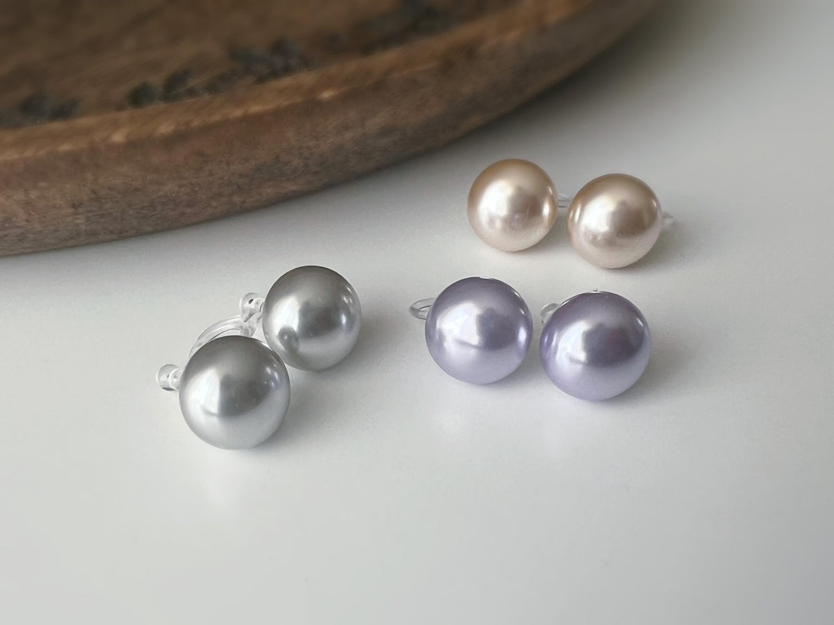 PERLE 11mm, Boucles d'oreilles CLIPS invisible, Grande perle couleur Violet clair /Gris clair /couleur champagne, bijoux minimaliste.