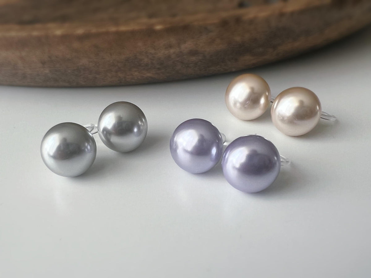 PERLE 11mm, Boucles d'oreilles CLIPS invisible, Grande perle couleur Violet clair /Gris clair /couleur champagne, bijoux minimaliste.