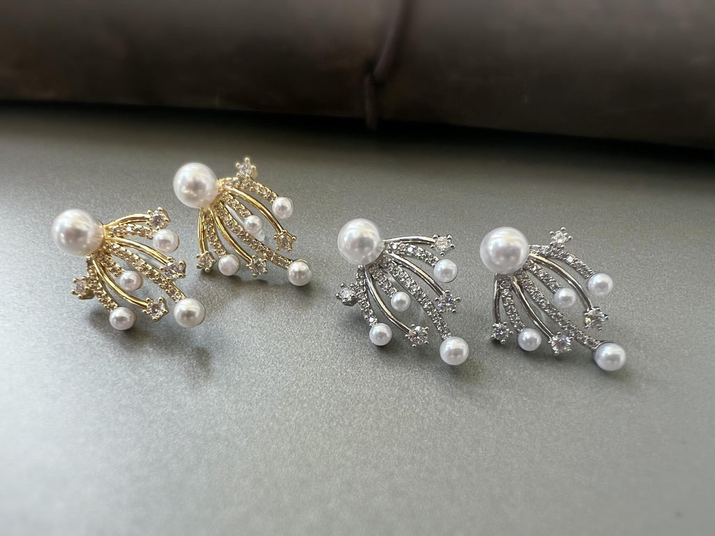 Boucles d’oreilles CLIPS élégantes façon feu d’artifice perles et zircon scintillant style raffiné sans perçage parfaites pour les occasions