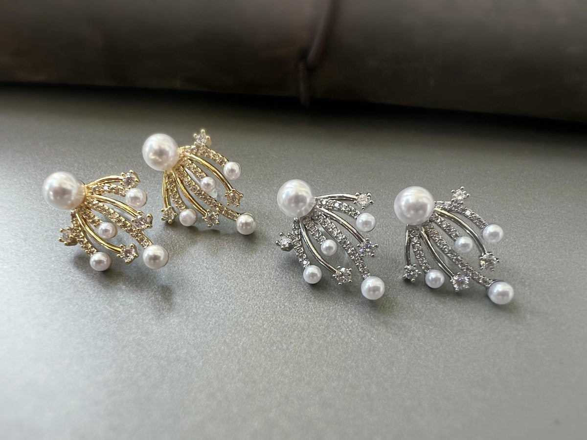 Boucles d’oreilles CLIPS élégantes façon feu d’artifice perles et zircon scintillant style raffiné sans perçage parfaites pour les occasions
