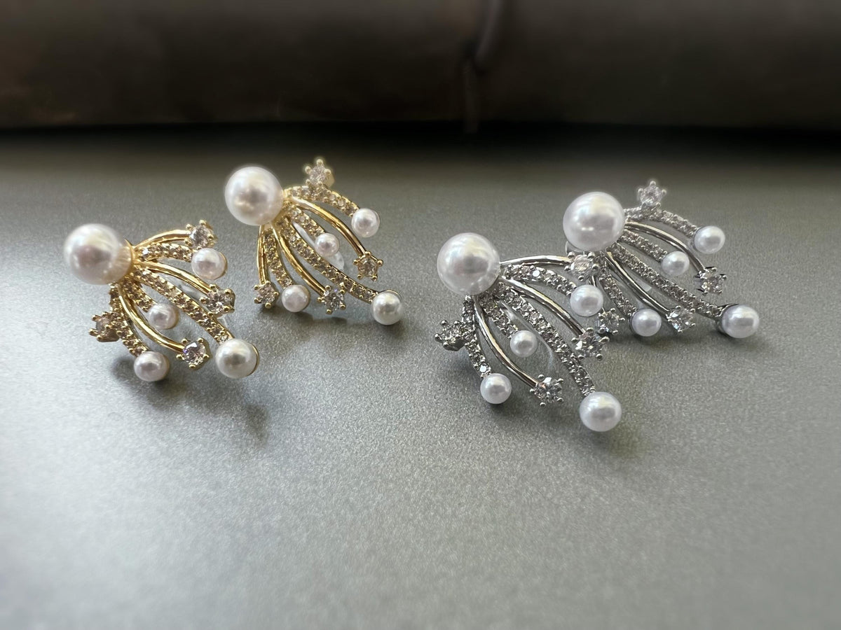 Boucles d’oreilles CLIPS élégantes façon feu d’artifice perles et zircon scintillant style raffiné sans perçage parfaites pour les occasions