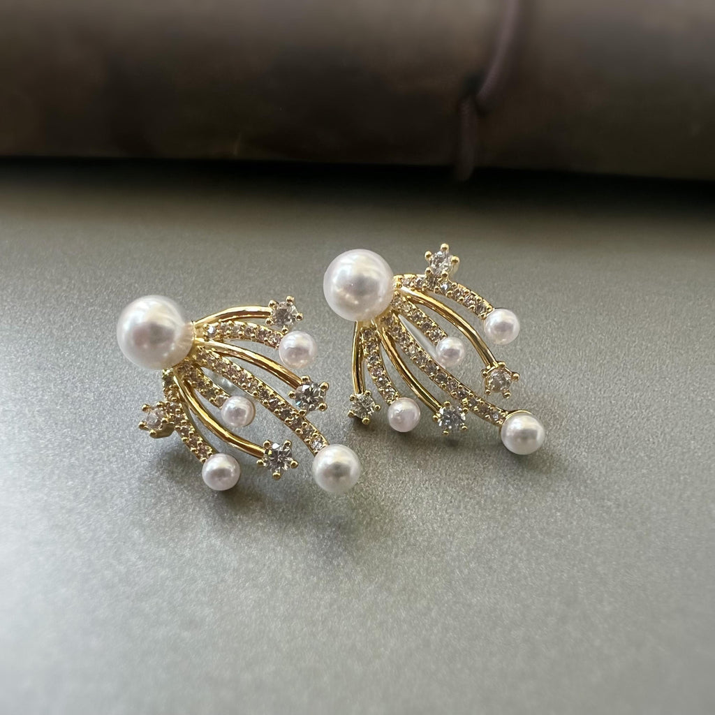Boucles d’oreilles CLIPS élégantes façon feu d’artifice perles et zircon scintillant style raffiné sans perçage parfaites pour les occasions