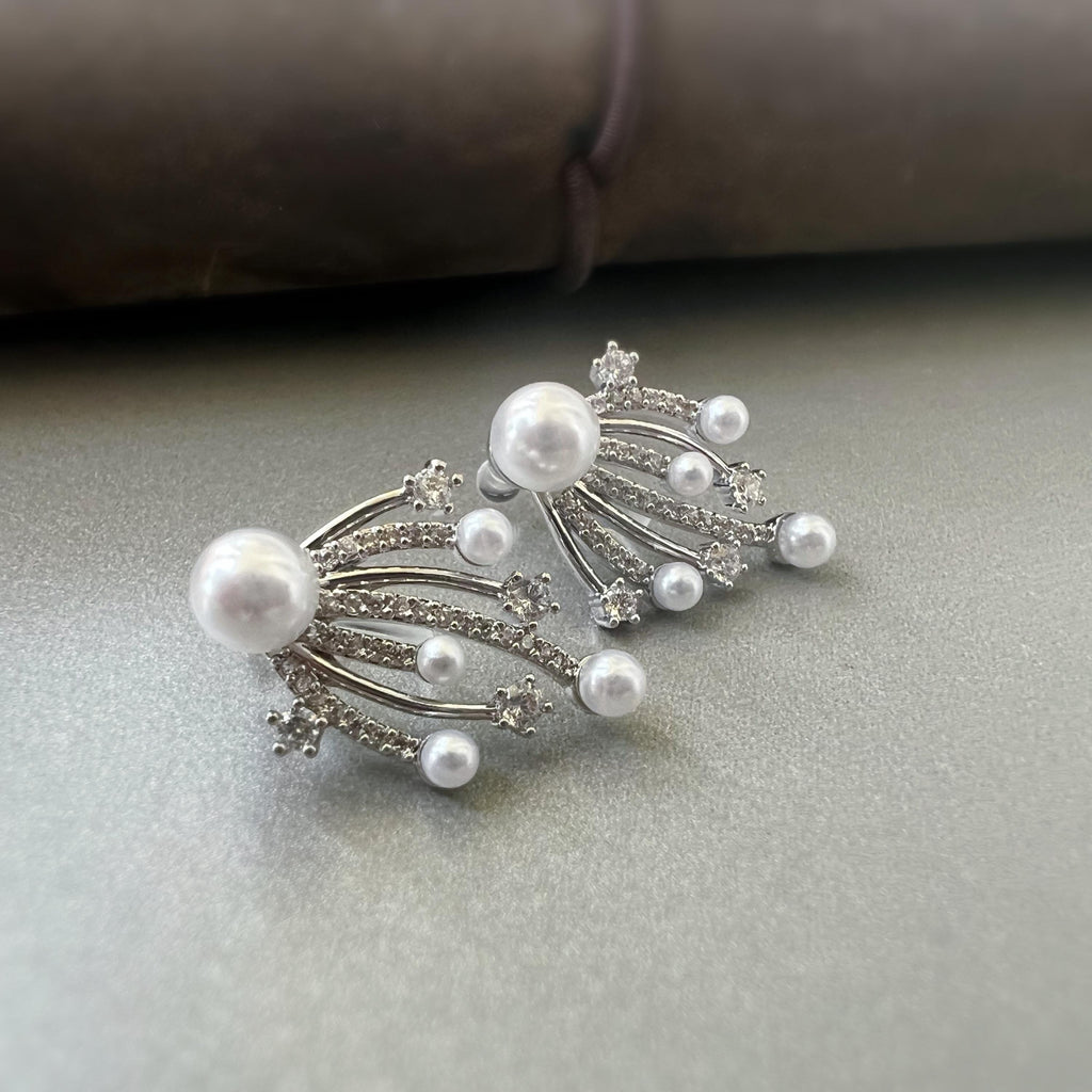 Boucles d’oreilles CLIPS élégantes façon feu d’artifice perles et zircon scintillant style raffiné sans perçage parfaites pour les occasions