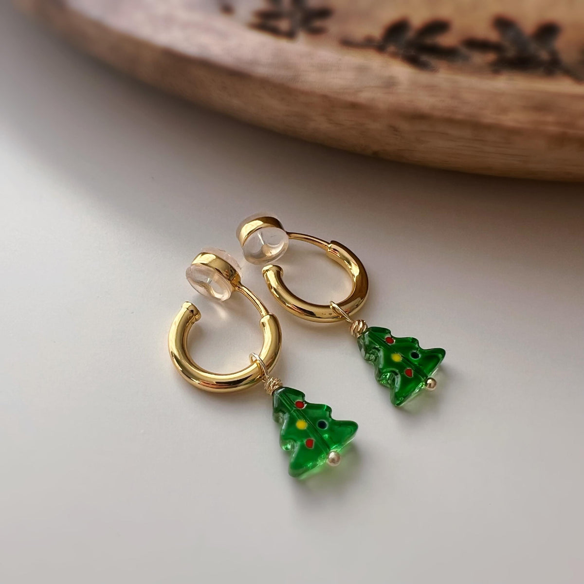 Boucles d’oreilles CLIPS sapin de Noël amovible, Créoles or/argent sans perçage – pendentif interchangeable, confortables et festives