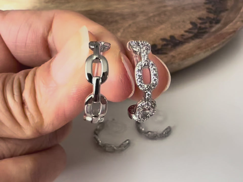 Clips d’oreilles forme C chaîne lisse / Chaîne zircon