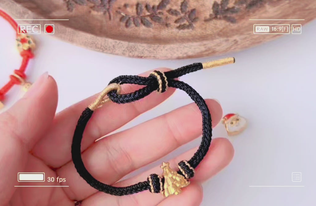 Bracelet de Noël tressé avec sapin doré – 4 couleurs